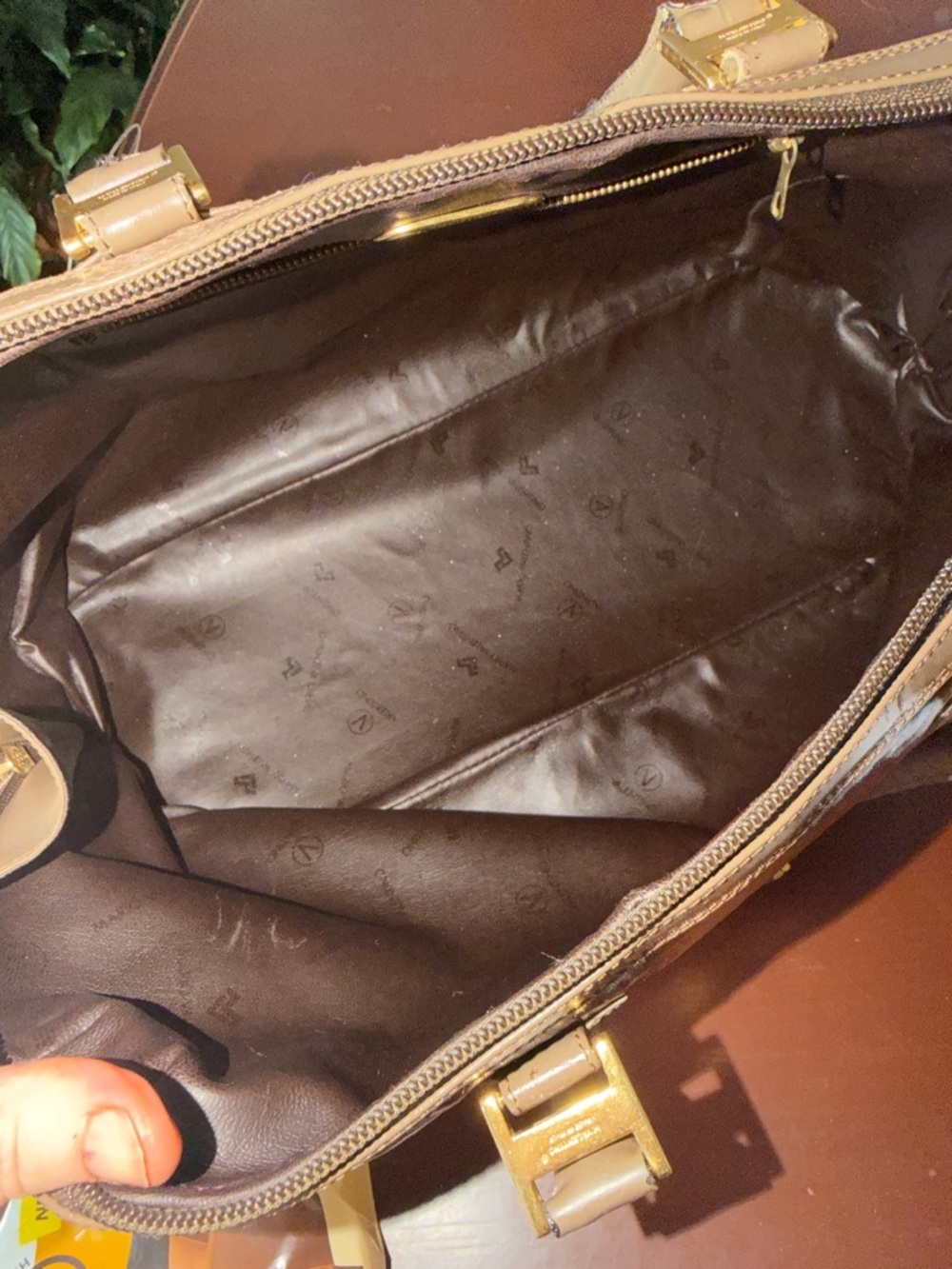 Valentino Brown Monogram Satchel with Gold Hardware - Picture 4 of 12